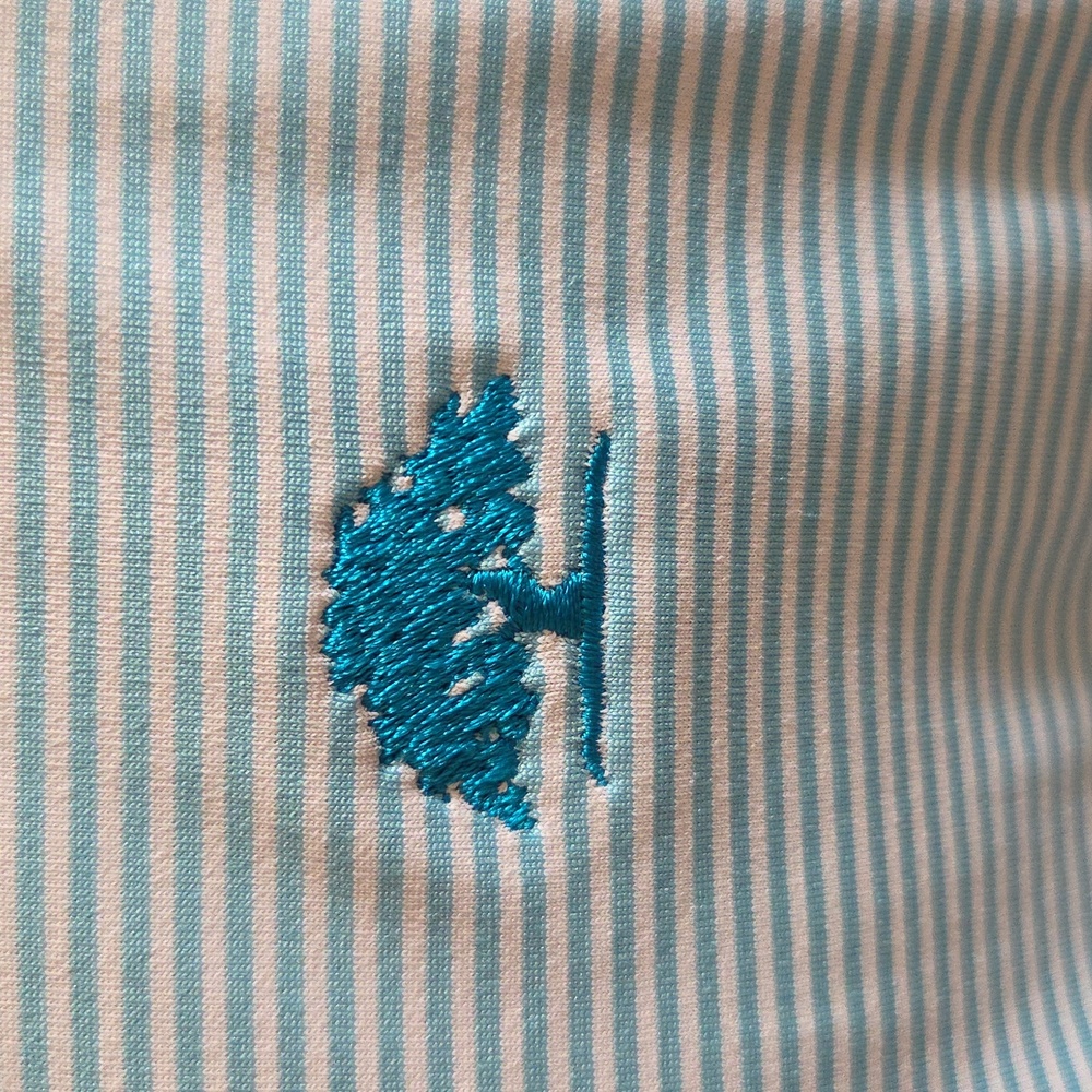 Beautiful Men's Turquoise And White Striped Golf Shirt In New Perfect Condition! - Picture 10 of 14